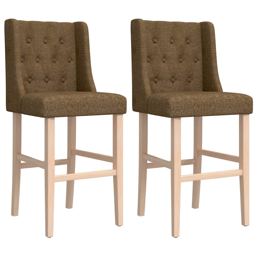 Bar stools, 2 pcs., solid rubber wood and fabric