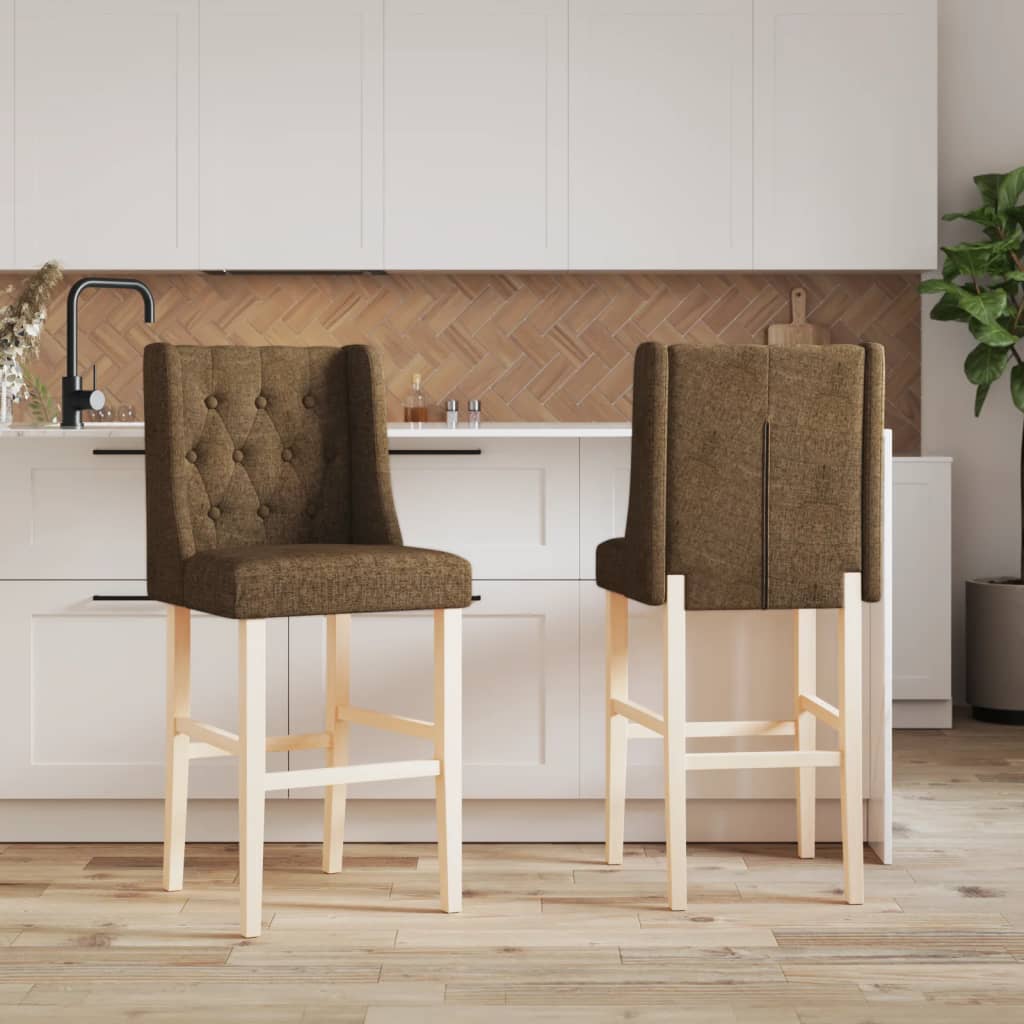 Bar stools, 2 pcs., solid rubber wood and fabric