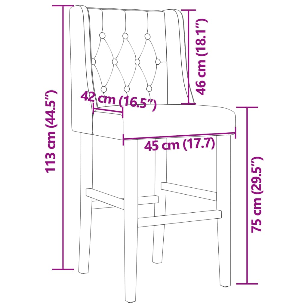 Bar stools, 2 pcs., solid rubber wood and fabric