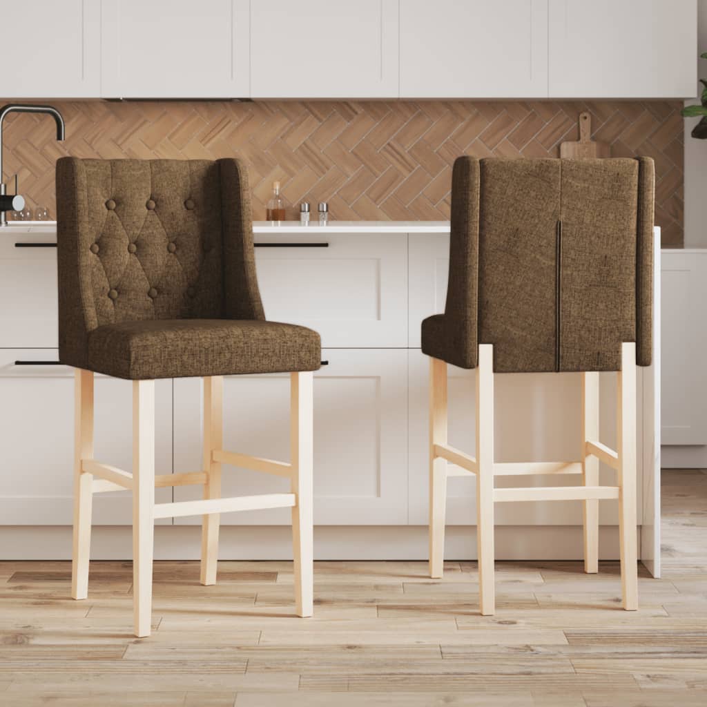 Bar stools, 2 pcs., solid rubber wood and fabric