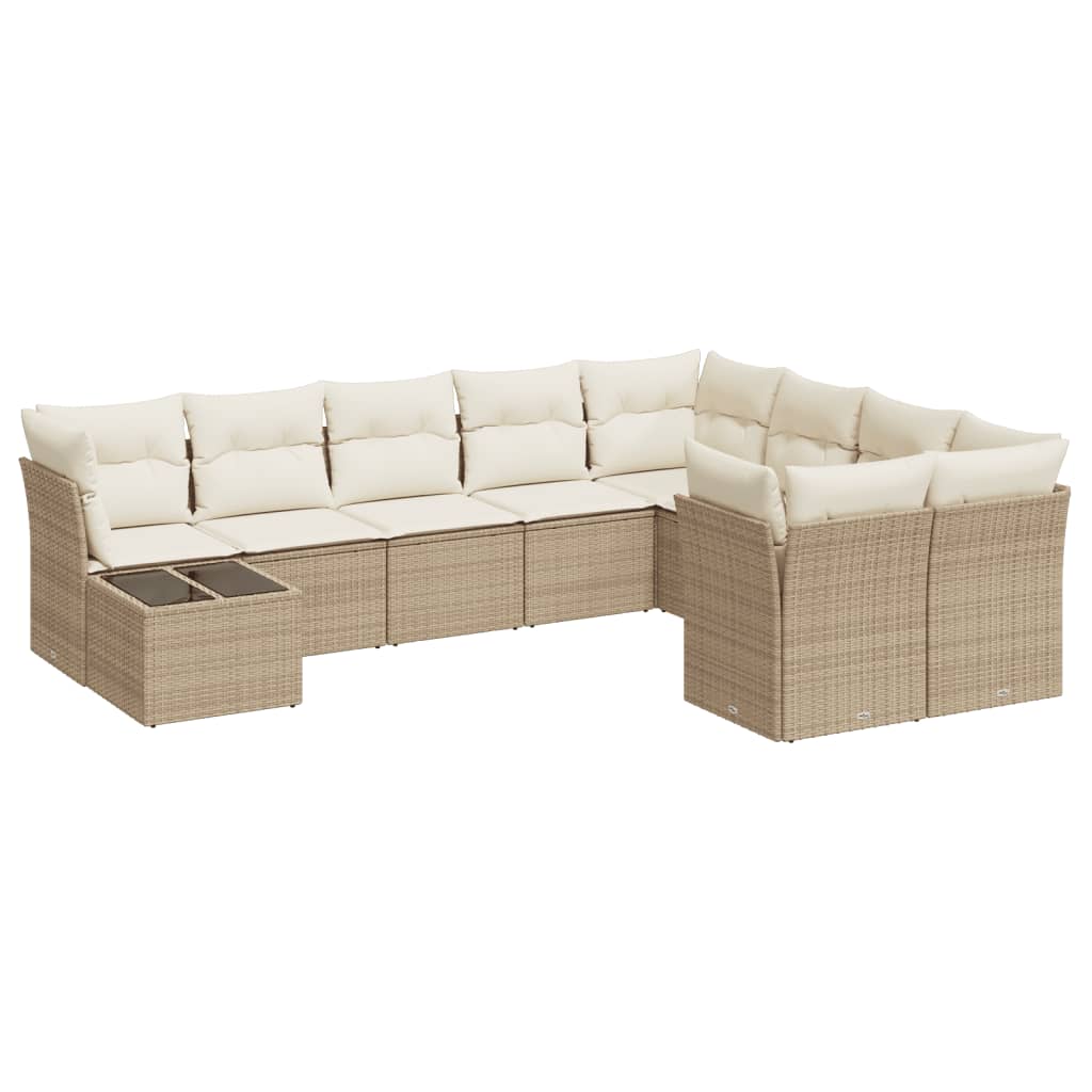 Garden sofa set with cushions, 10 pieces, beige, polyrattan