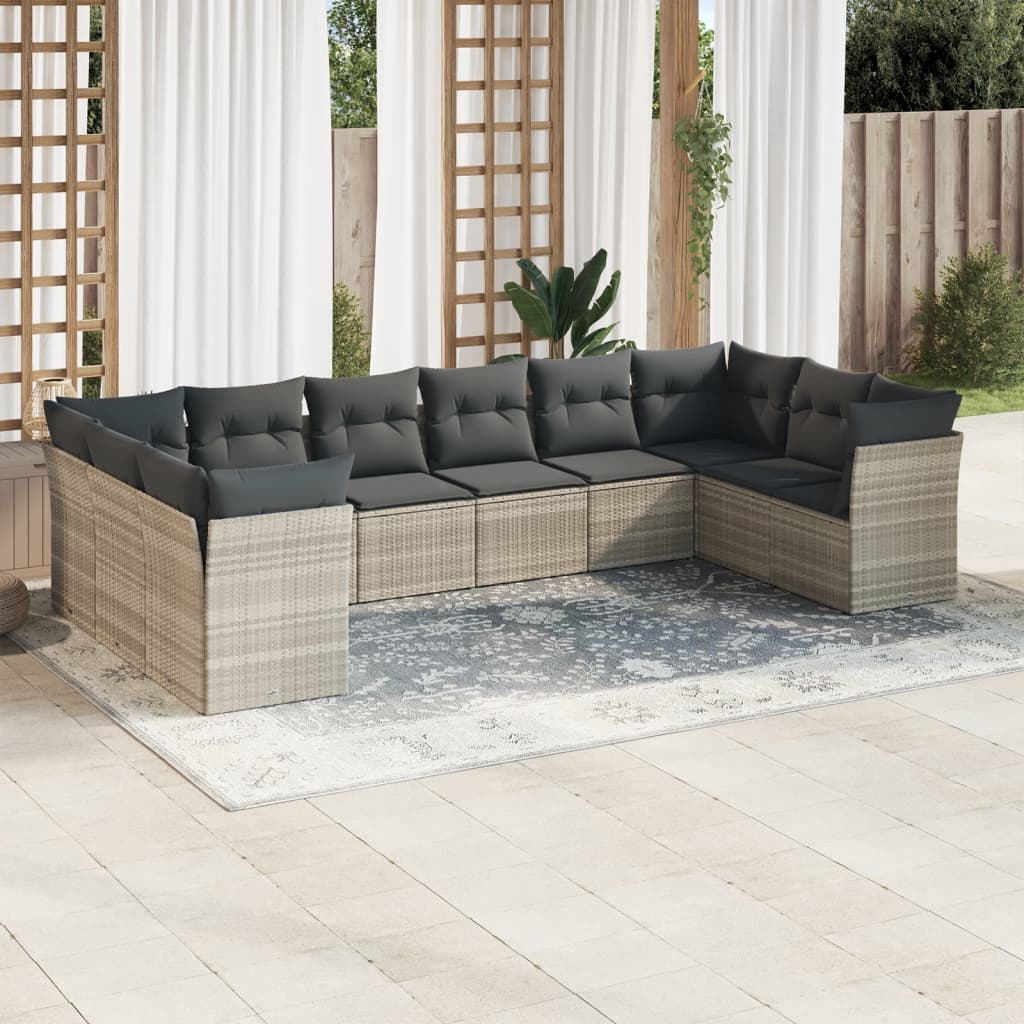 Garden sofa set with cushions 10 pieces light grey polyrattan