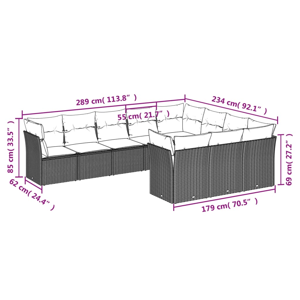 Set canapele de grădină cu perne 10 piese gri deschis poliratan