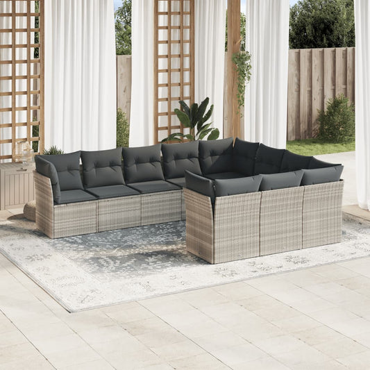 Garden sofa set with cushions 10 pieces light grey polyrattan