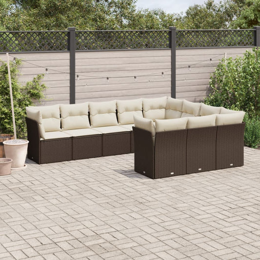 Garden sofa set with cushions, 10 pieces, brown, polyrattan