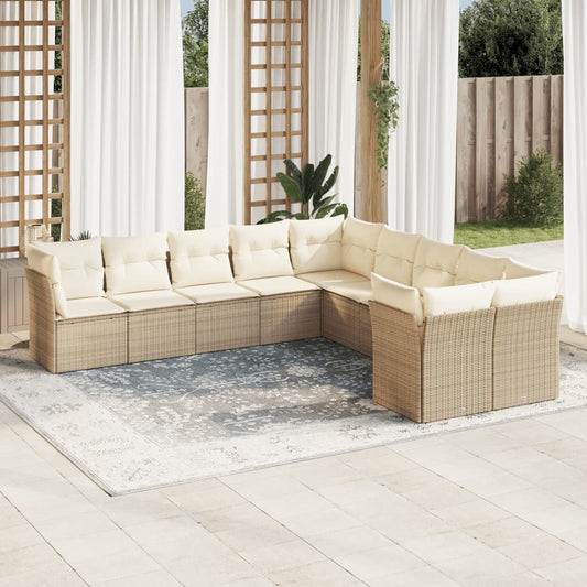 Garden sofa set with cushions, 10 pieces, beige, polyrattan