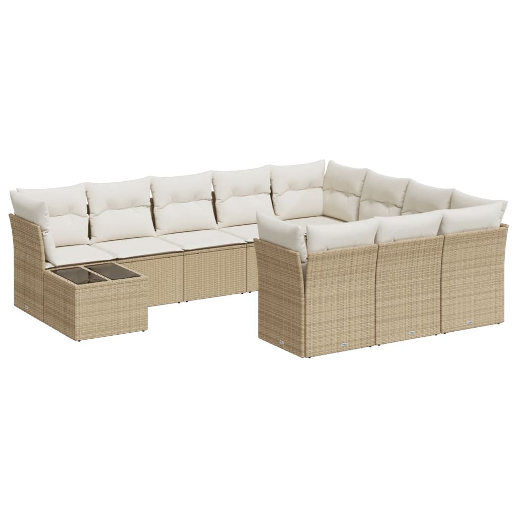 Garden sofa set with cushions, 11 pieces, beige, polyrattan