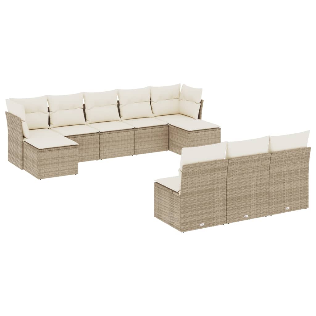 Garden sofa set with cushions, 10 pieces, beige, polyrattan