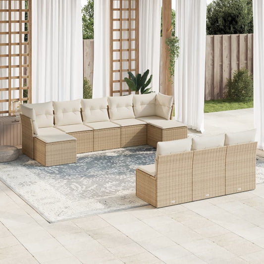 Garden sofa set with cushions, 10 pieces, beige, polyrattan