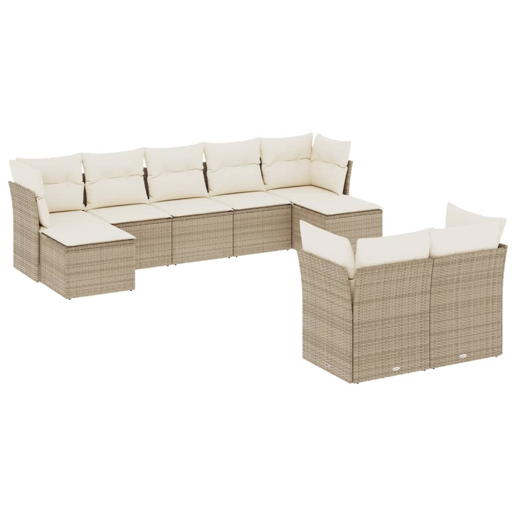 Garden sofa set, 9 pieces, with cushions, beige, polyrattan