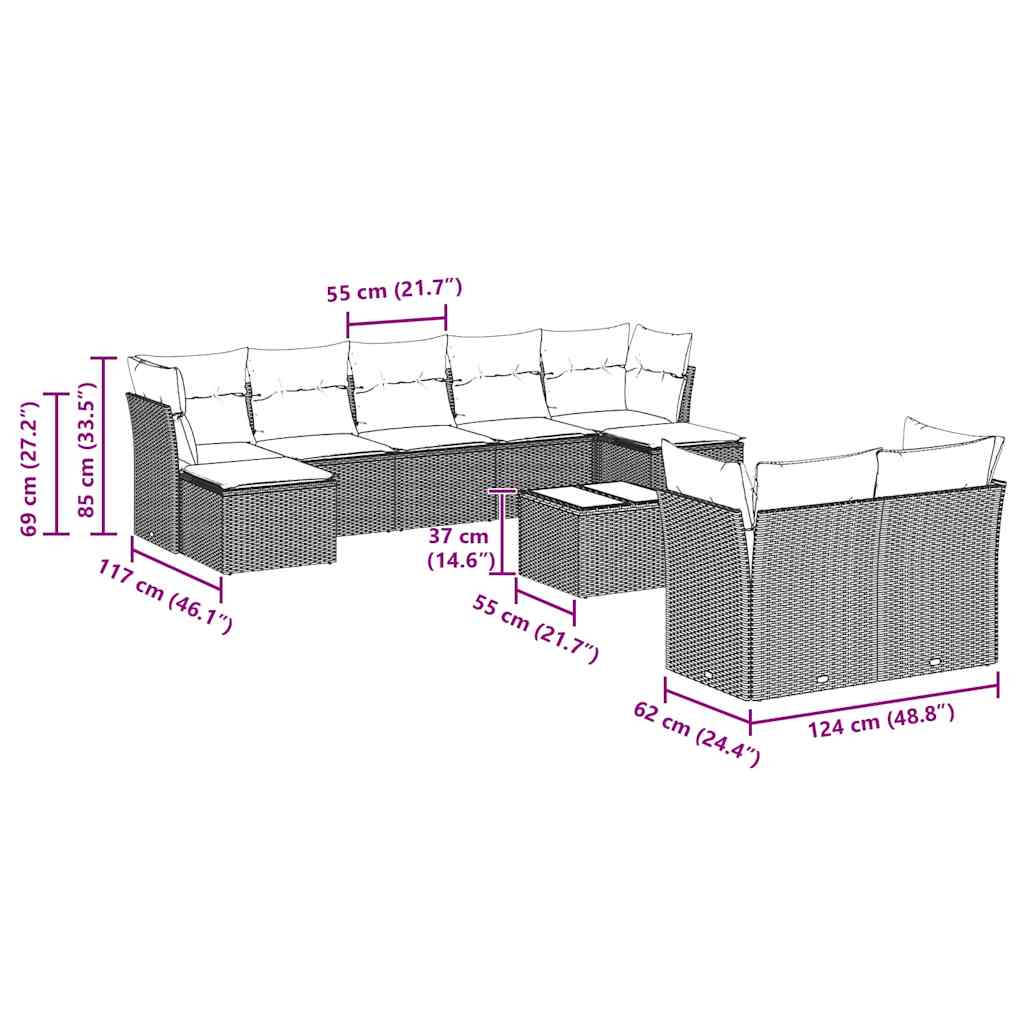 Garden sofa set with cushions 10 pieces light grey polyrattan