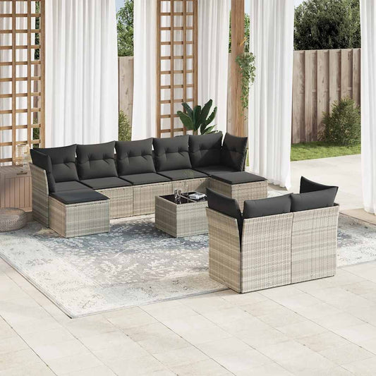 Garden sofa set with cushions 10 pieces light grey polyrattan