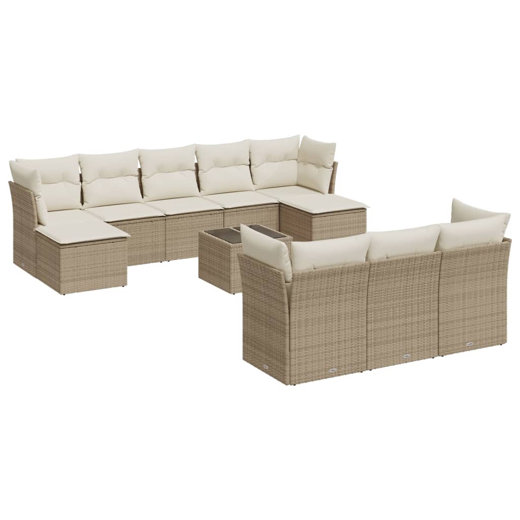 Garden sofa set with cushions, 11 pieces, beige, polyrattan