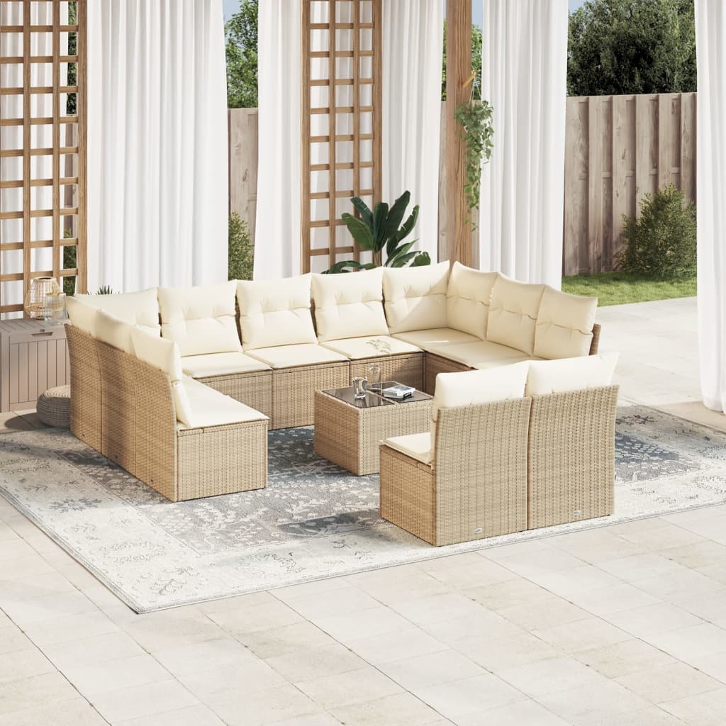 Garden sofa set with cushions, 12 pieces, beige, polyrattan