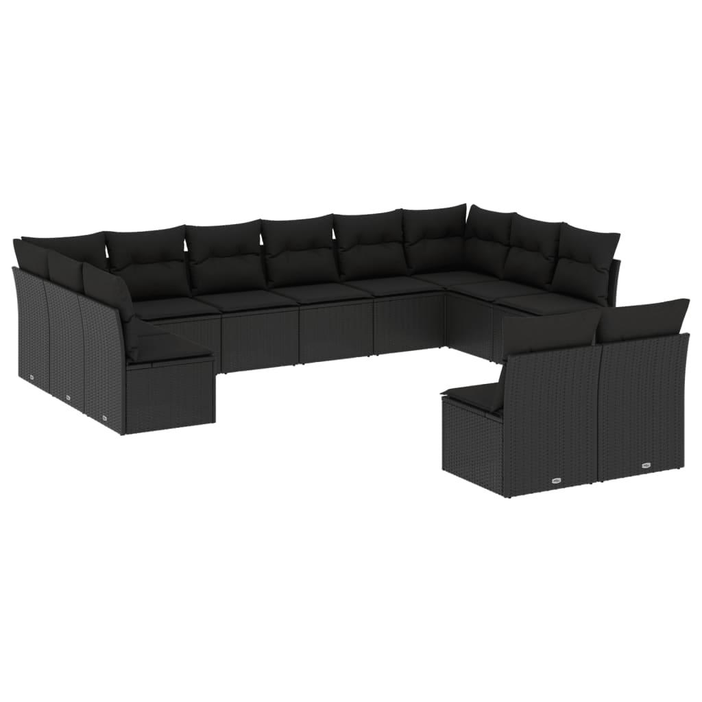 Garden sofa set, 12 pieces, with cushions, black, polyrattan