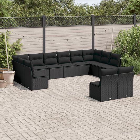 Garden sofa set, 12 pieces, with cushions, black, polyrattan