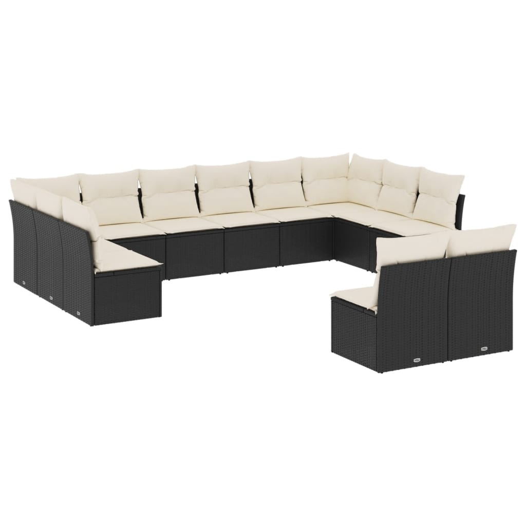 Garden sofa set, 12 pieces, with cushions, black, polyrattan