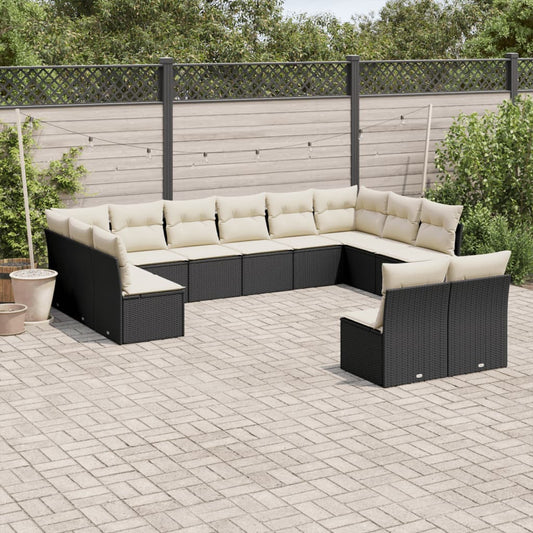 Garden sofa set, 12 pieces, with cushions, black, polyrattan