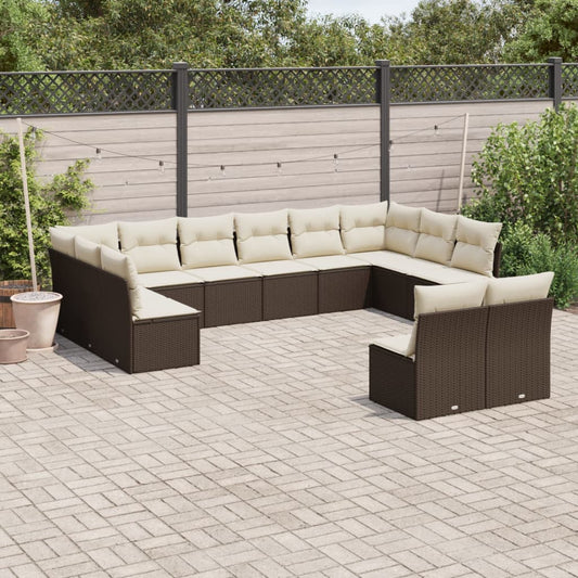 Garden sofa set with cushions, 12 pieces, brown, polyrattan