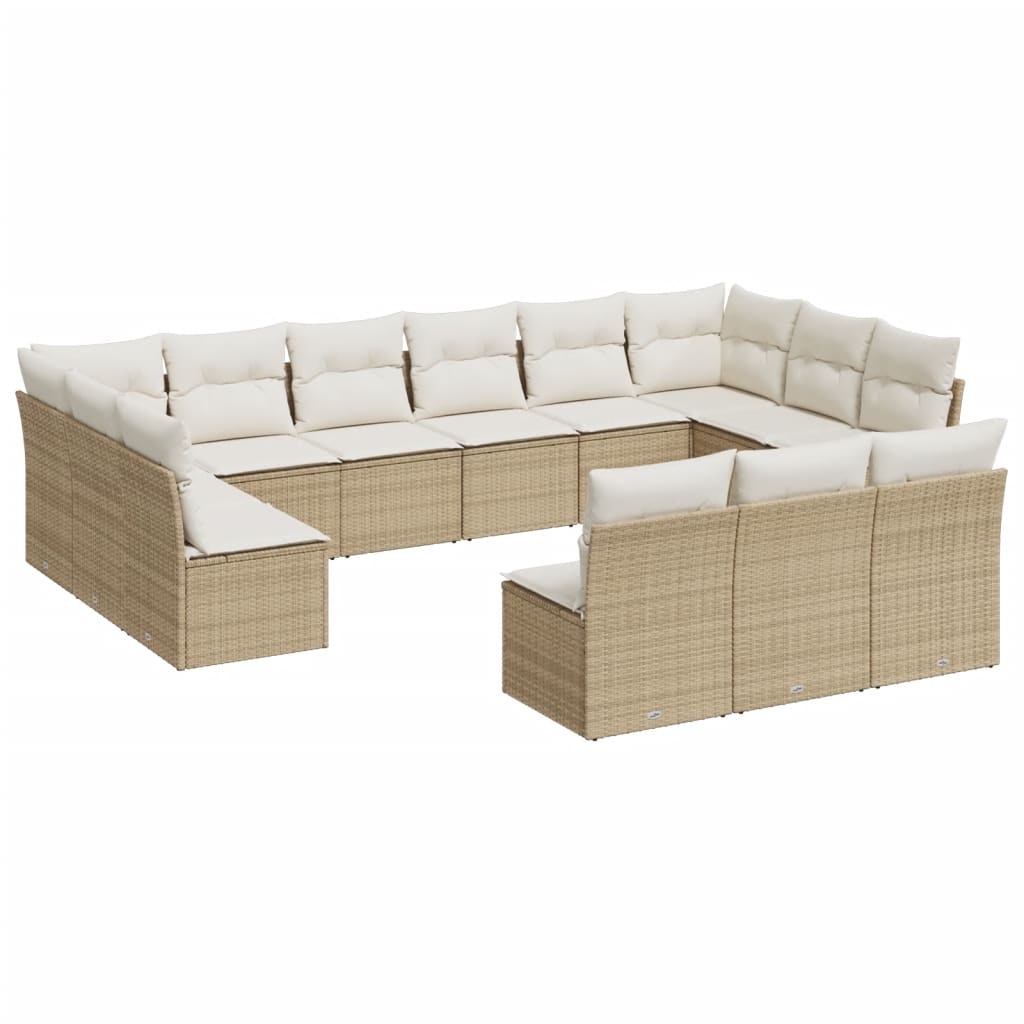 Garden sofa set, 13 pieces, with cushions, beige, polyrattan