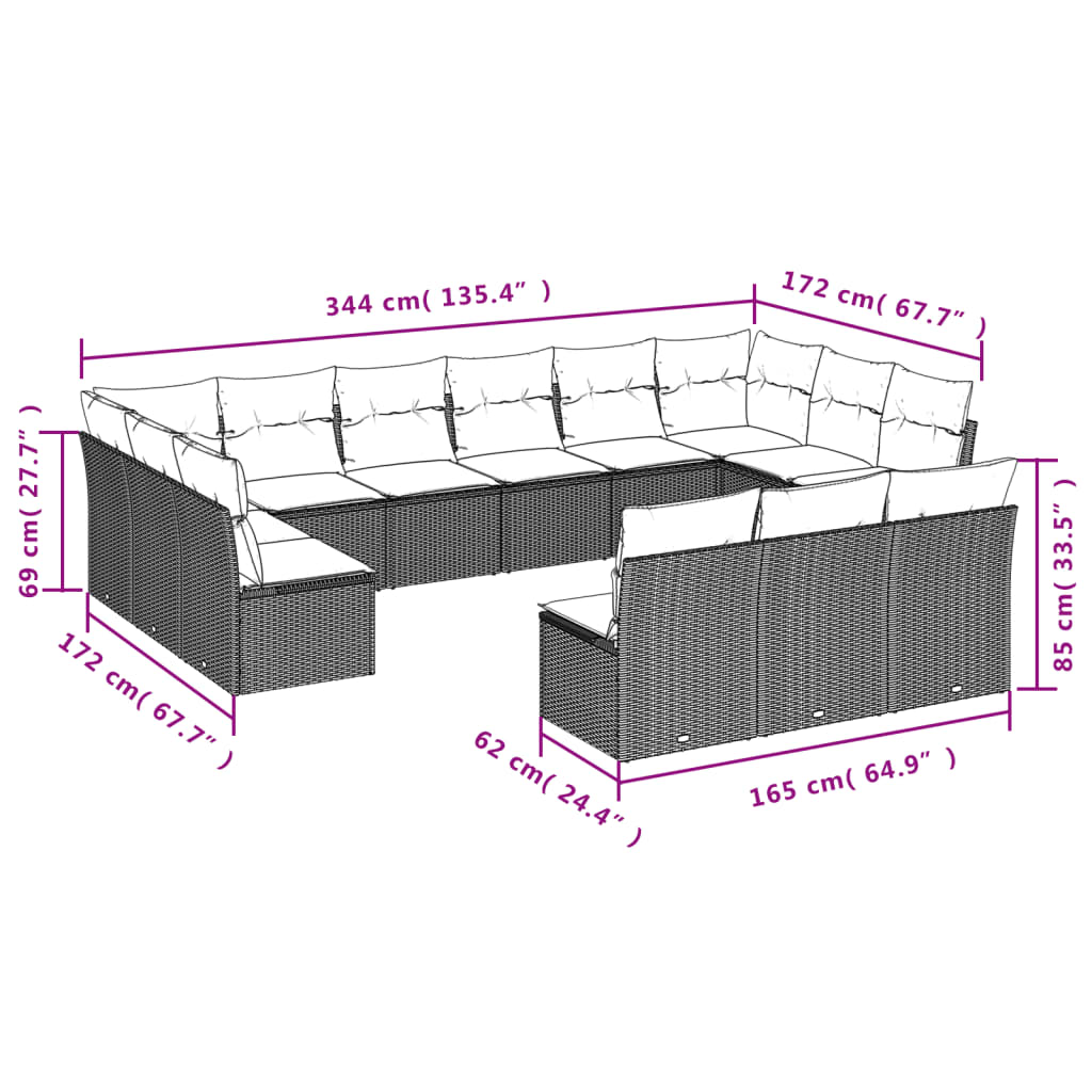 Garden sofa set, 13 pieces, with cushions, beige, polyrattan