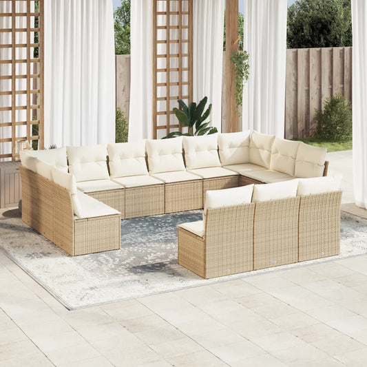 Garden sofa set, 13 pieces, with cushions, beige, polyrattan