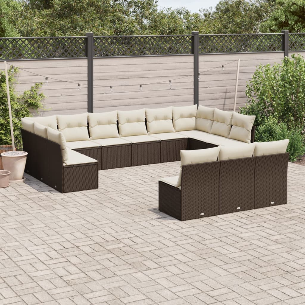 Garden sofa set with cushions, 13 pieces, brown, polyrattan