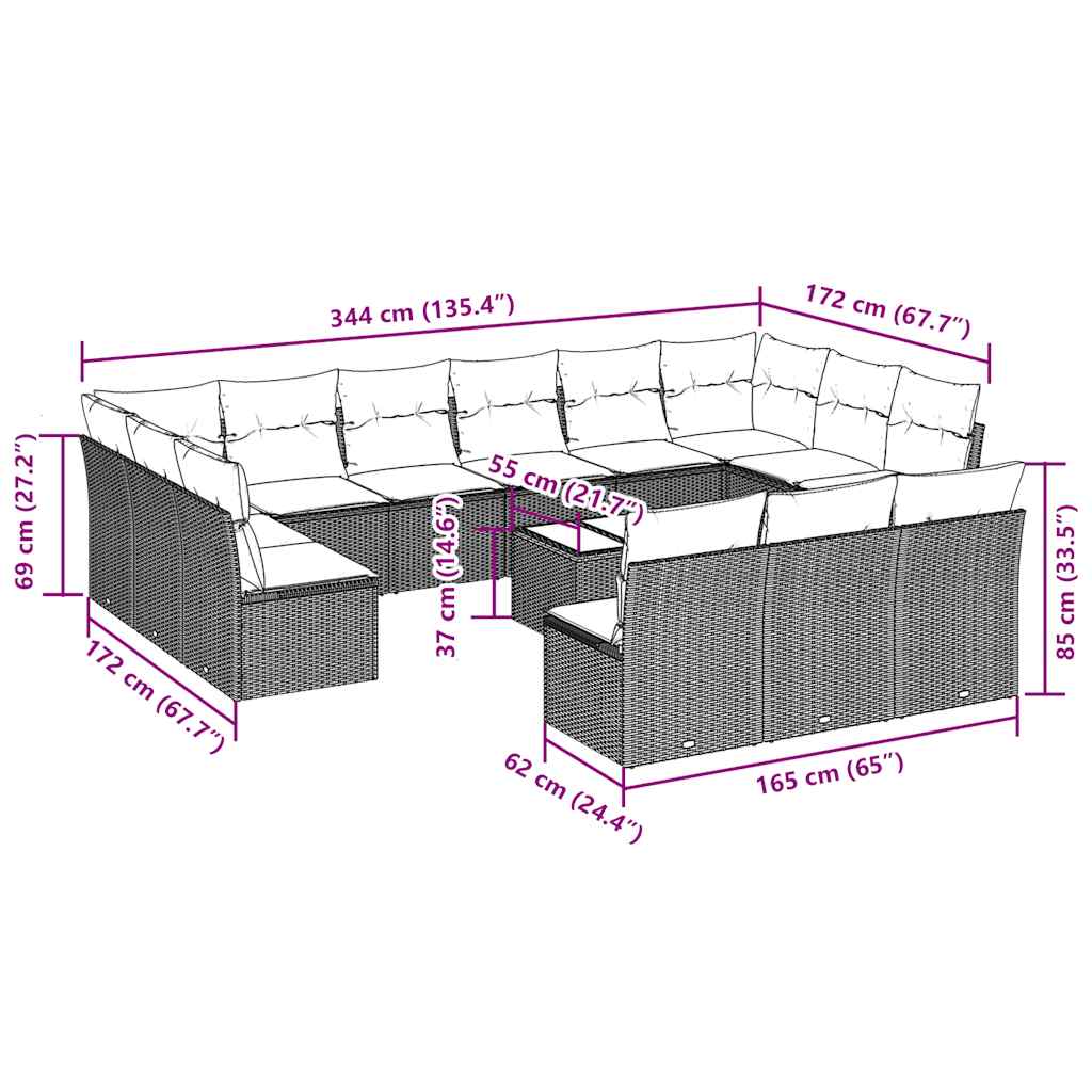 Set mobilier de grădină cu perne,14 piesegri deschis, poliratan