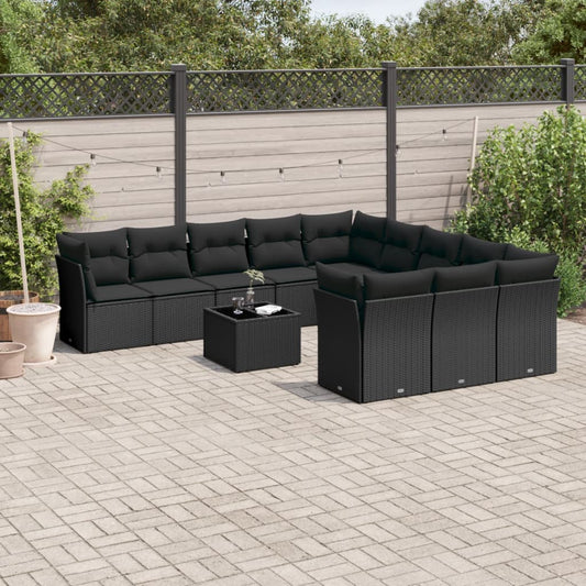 Garden sofa set, 12 pieces, with cushions, black, polyrattan