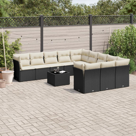 Garden sofa set, 12 pieces, with cushions, black, polyrattan