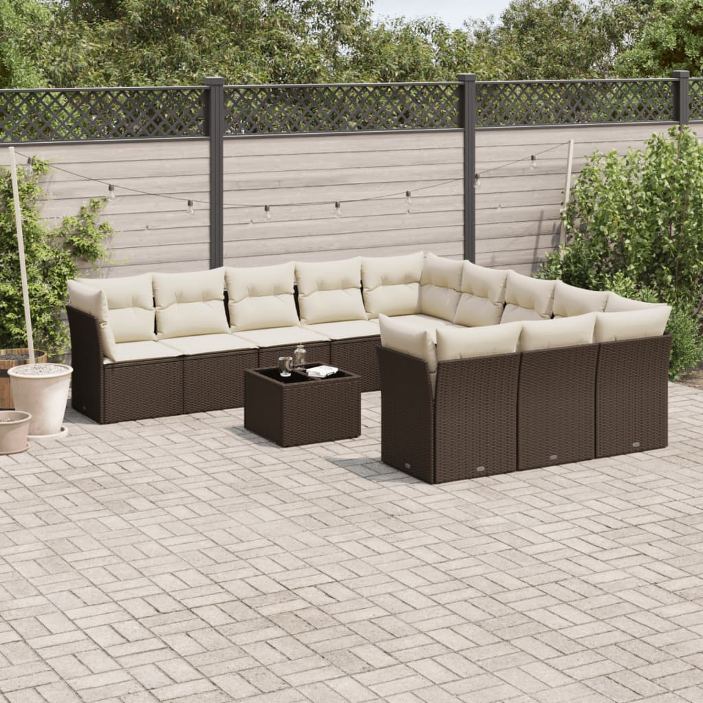 Garden sofa set with cushions, 12 pieces, brown, polyrattan