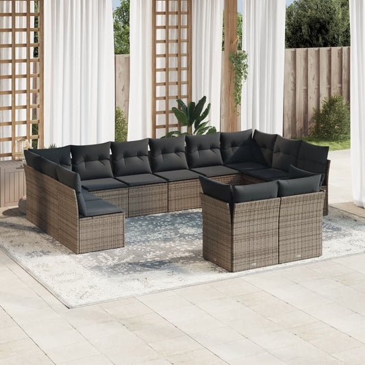 Garden sofa set with cushions, 12 pieces, grey, poly rattan