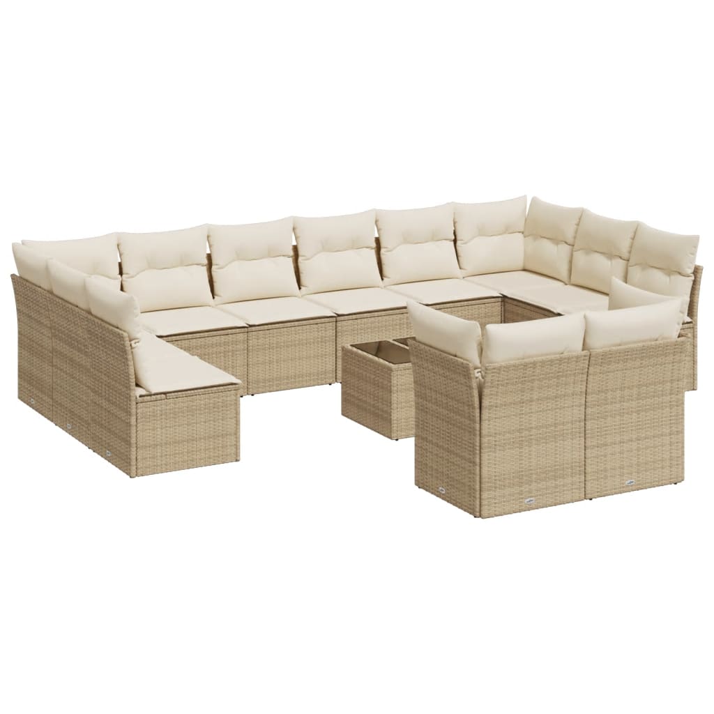 Garden sofa set, 13 pieces, with cushions, beige, polyrattan