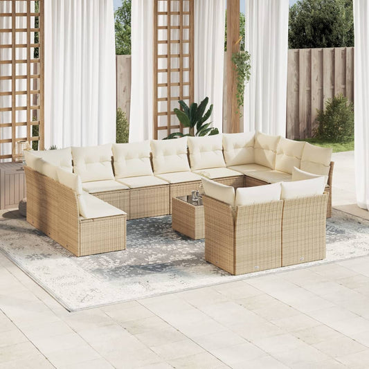 Garden sofa set, 13 pieces, with cushions, beige, polyrattan