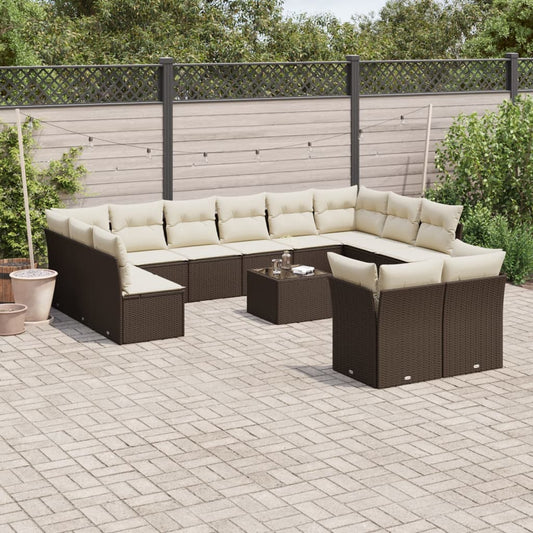 Garden sofa set with cushions, 13 pieces, brown, polyrattan