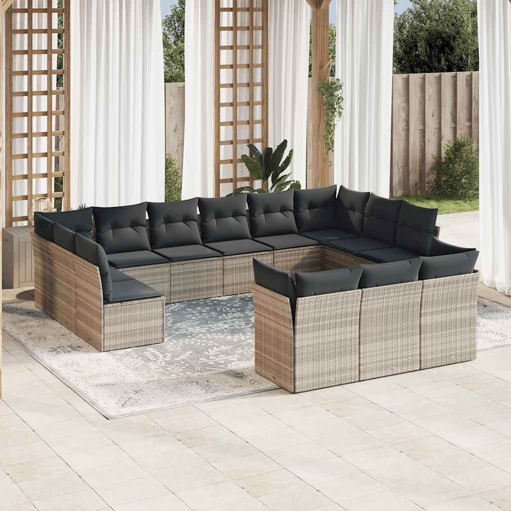 Garden sofa set with cushions, 13 pieces, light grey, polyrattan