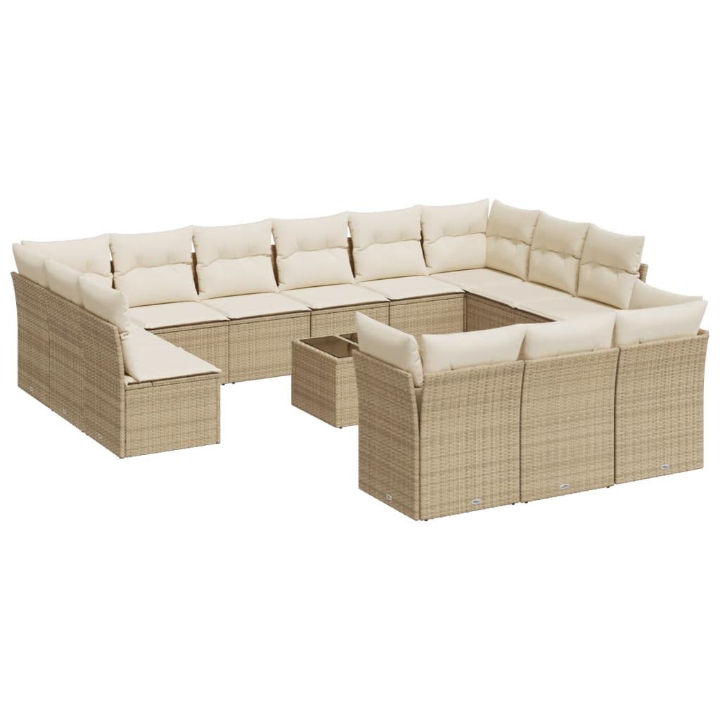 Garden sofa set, 14 pieces, with cushions, beige, polyrattan