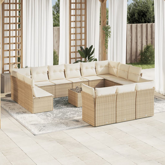 Garden sofa set, 14 pieces, with cushions, beige, polyrattan