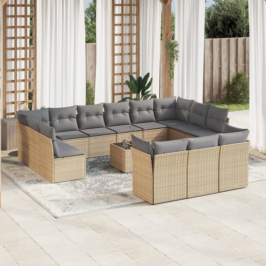 Garden sofa set, 14 pieces, with cushions, beige, polyrattan