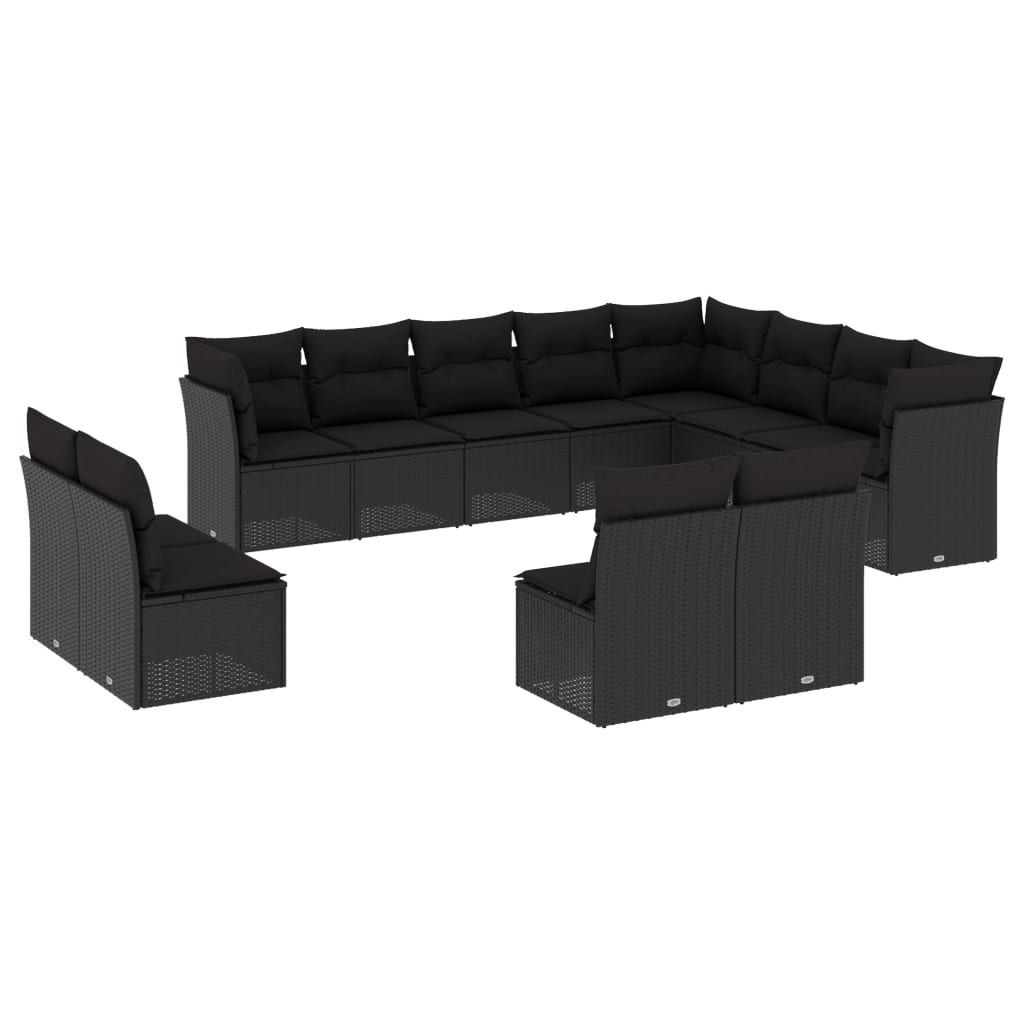 Garden sofa set, 12 pieces, with cushions, black, polyrattan