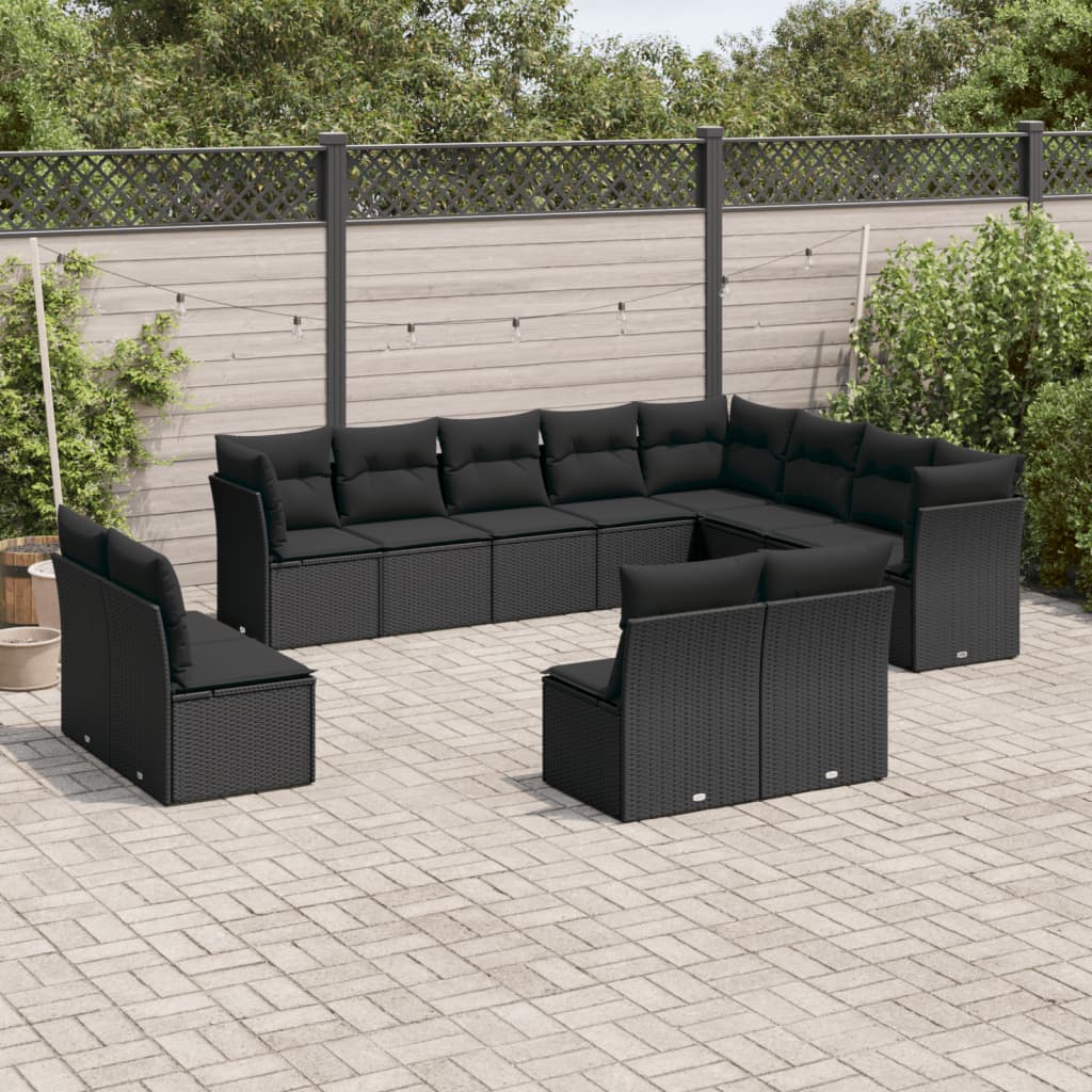 Garden sofa set, 12 pieces, with cushions, black, polyrattan