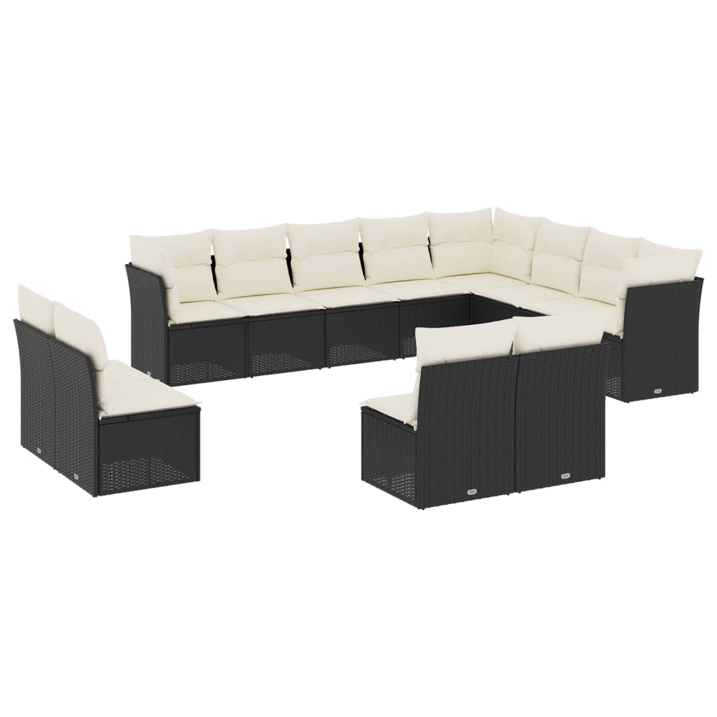 Garden sofa set, 12 pieces, with cushions, black, polyrattan