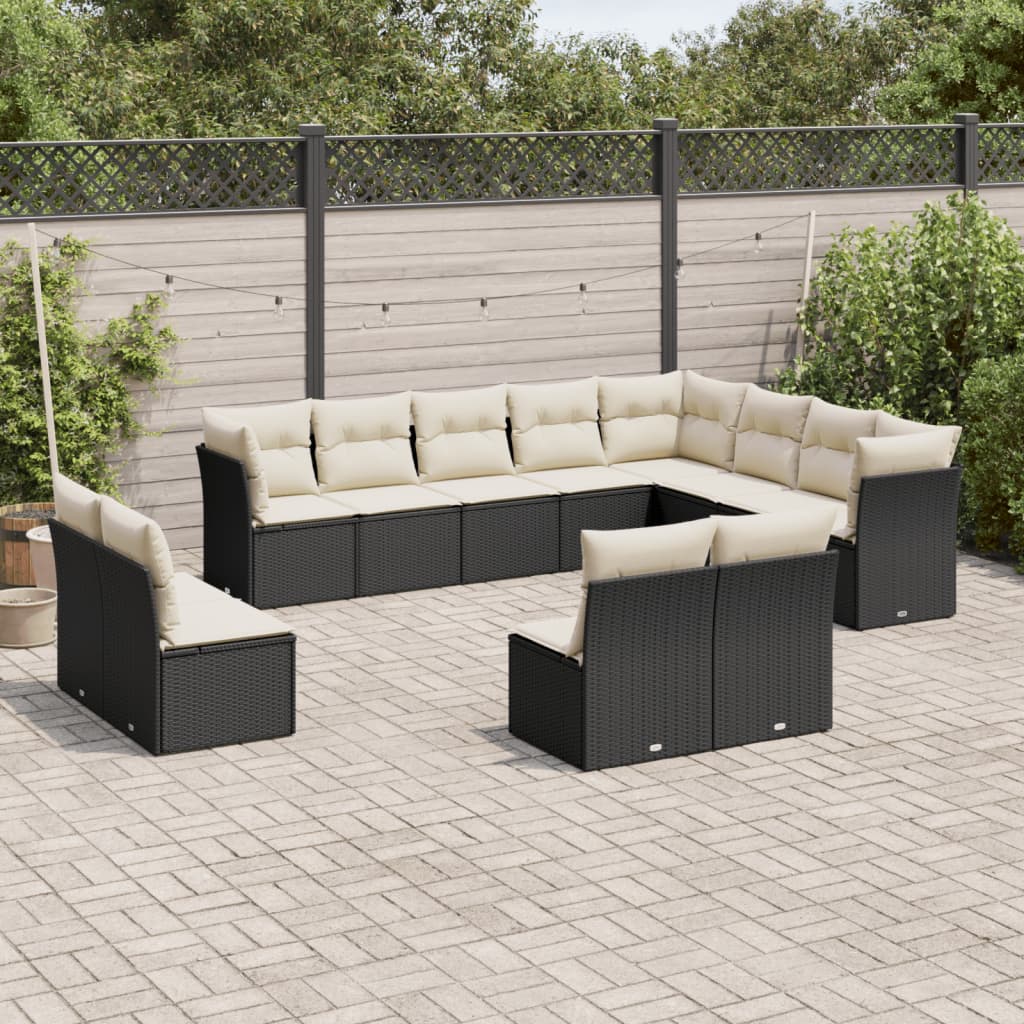 Garden sofa set, 12 pieces, with cushions, black, polyrattan