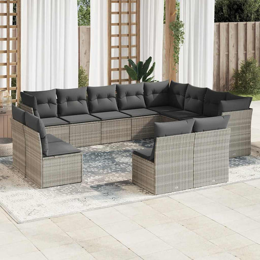 Garden sofa set with cushions, 12 pieces, light grey, polyrattan