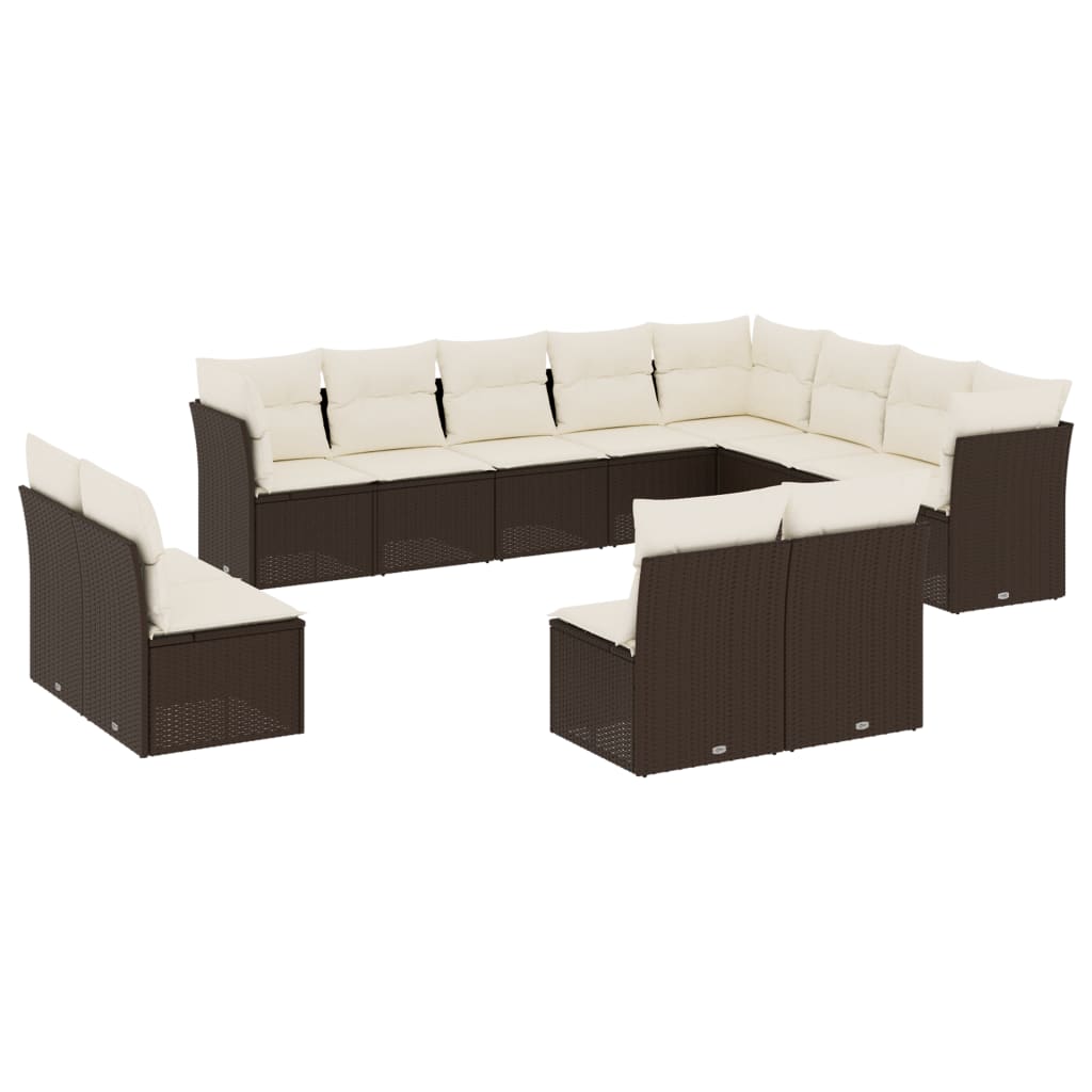 Garden sofa set with cushions, 12 pieces, brown, polyrattan