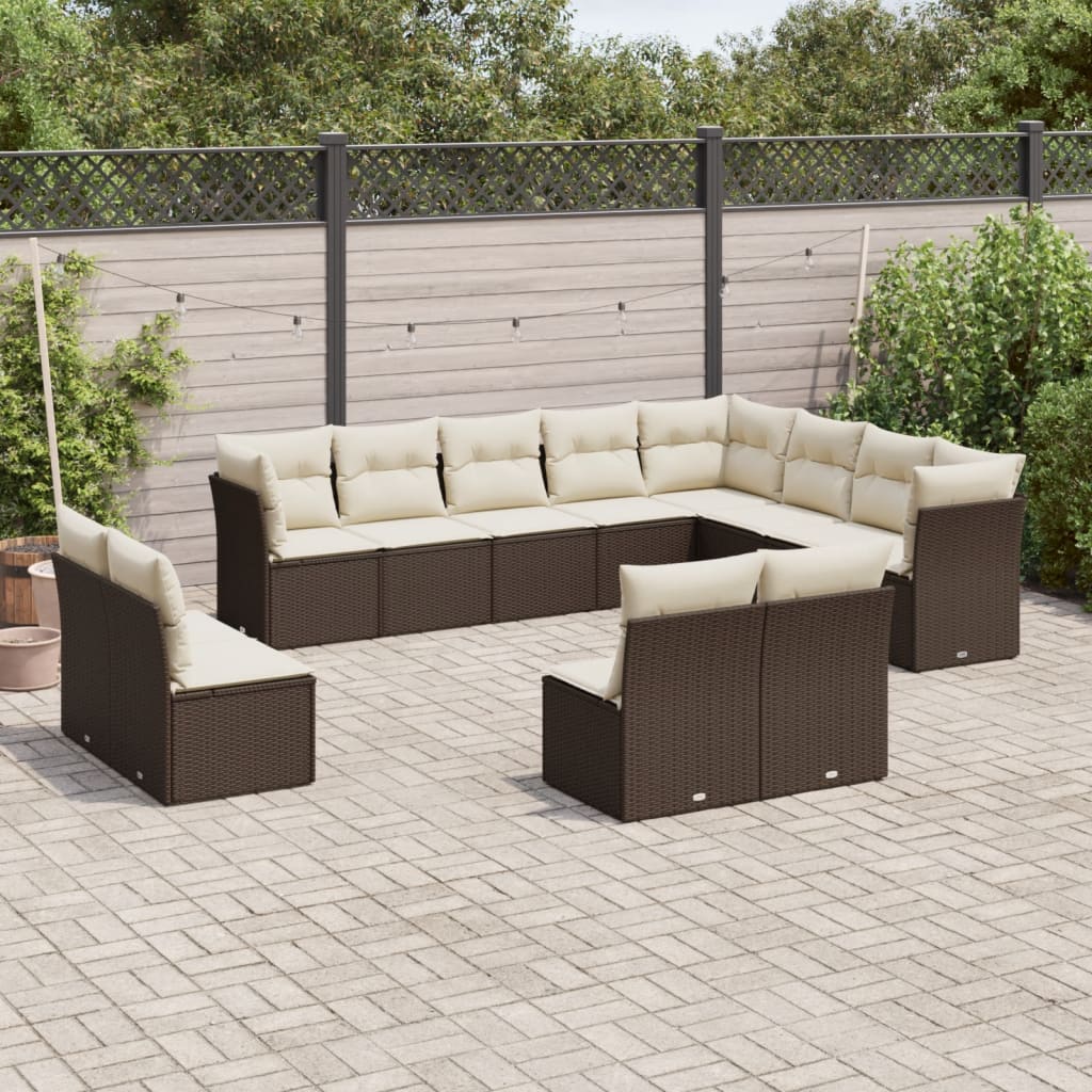 Garden sofa set with cushions, 12 pieces, brown, polyrattan