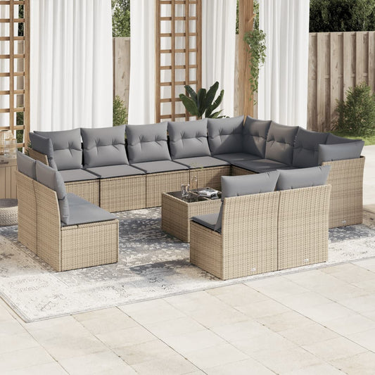 Garden sofa set, 13 pieces, with cushions, beige, polyrattan