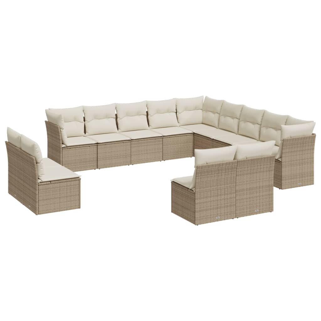 Garden sofa set, 13 pieces, with cushions, beige, polyrattan