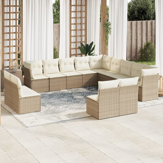 Garden sofa set, 13 pieces, with cushions, beige, polyrattan