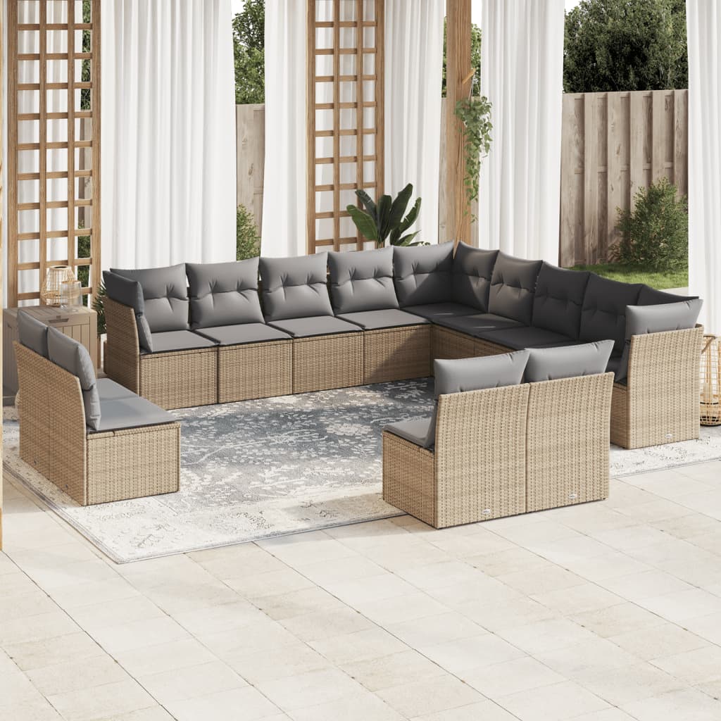 Garden sofa set, 13 pieces, with cushions, beige, polyrattan